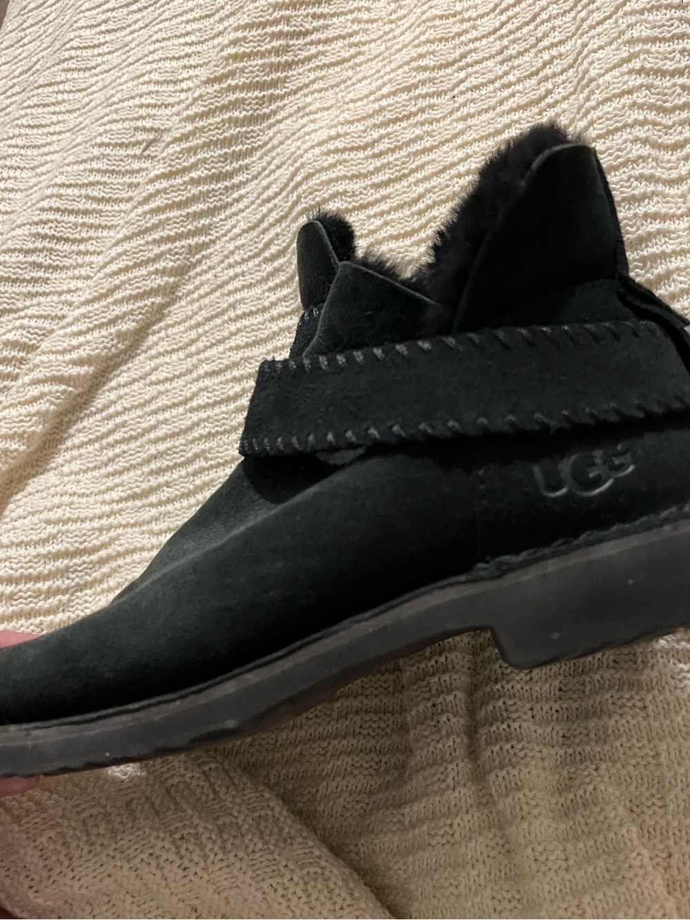 UGG Black Suede Fur-Trim Ankle Boot